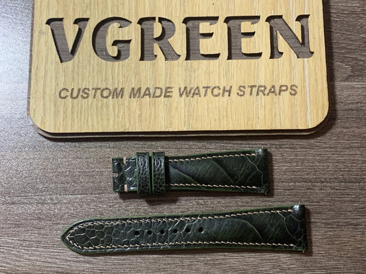 Moss green ostrich leg watch strap for Omega Seamaster Heritage 300, quick-release bars