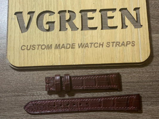 Brown crocodile watch strap for the small Cartier Tank Must, tapered to a 14mm buckle