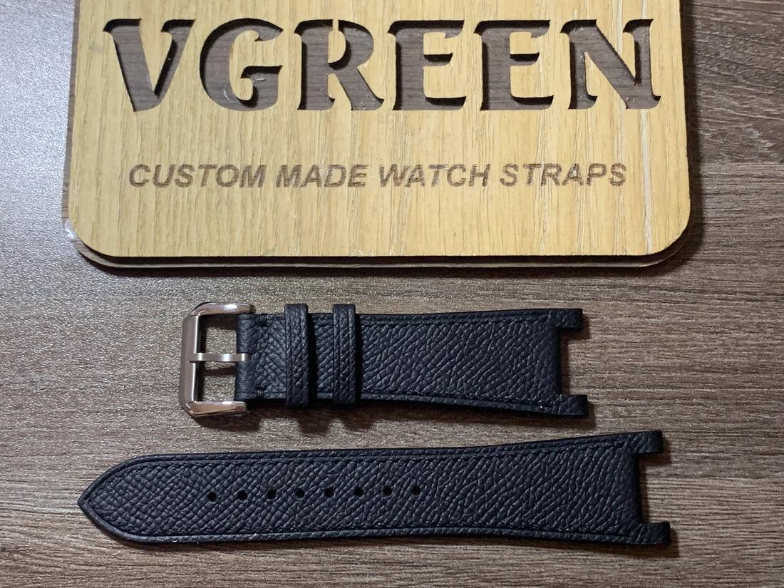 Black Epsom center-notched watch strap for Citizen CA0313-07E, 80/130mm