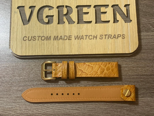 Light brown ostrich leg open-ended watch strap for a 1950s Anchor watch