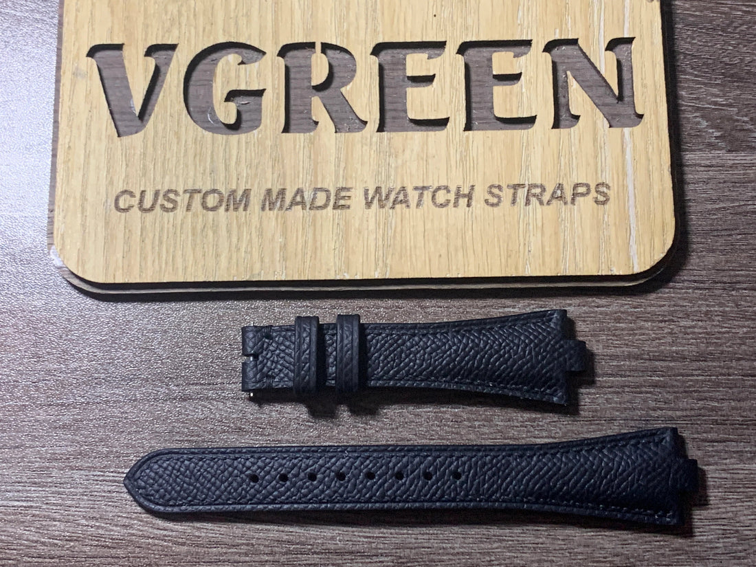 Black Epsom corner-notched watch strap for a Bulgari Diagono, 22mm notch width