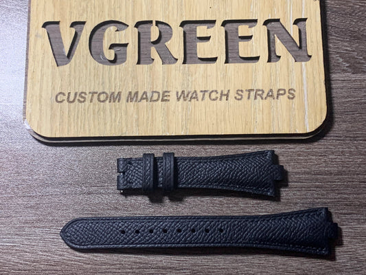 Black Epsom corner-notched watch strap for a Bulgari Diagono, 22mm notch width