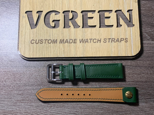 Green Buttero open-ended watch strap for a Vario Trench 37mm, 16mm slim buckle