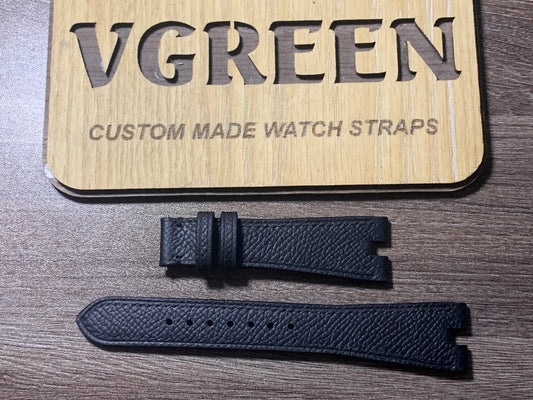 Black Epsom center-notched watch strap for a Citizen Campanola, 22mm notch width