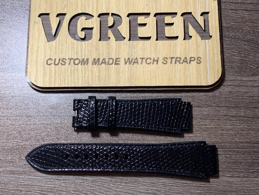 Black lizard corner-notched watch strap for Oakley Titanium Gearbox, 85/135mm