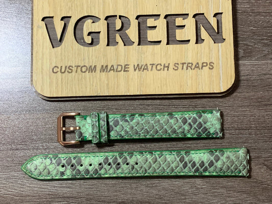 Green snake skin watch strap for Accutron Spaceview, extra-long 105/160mm