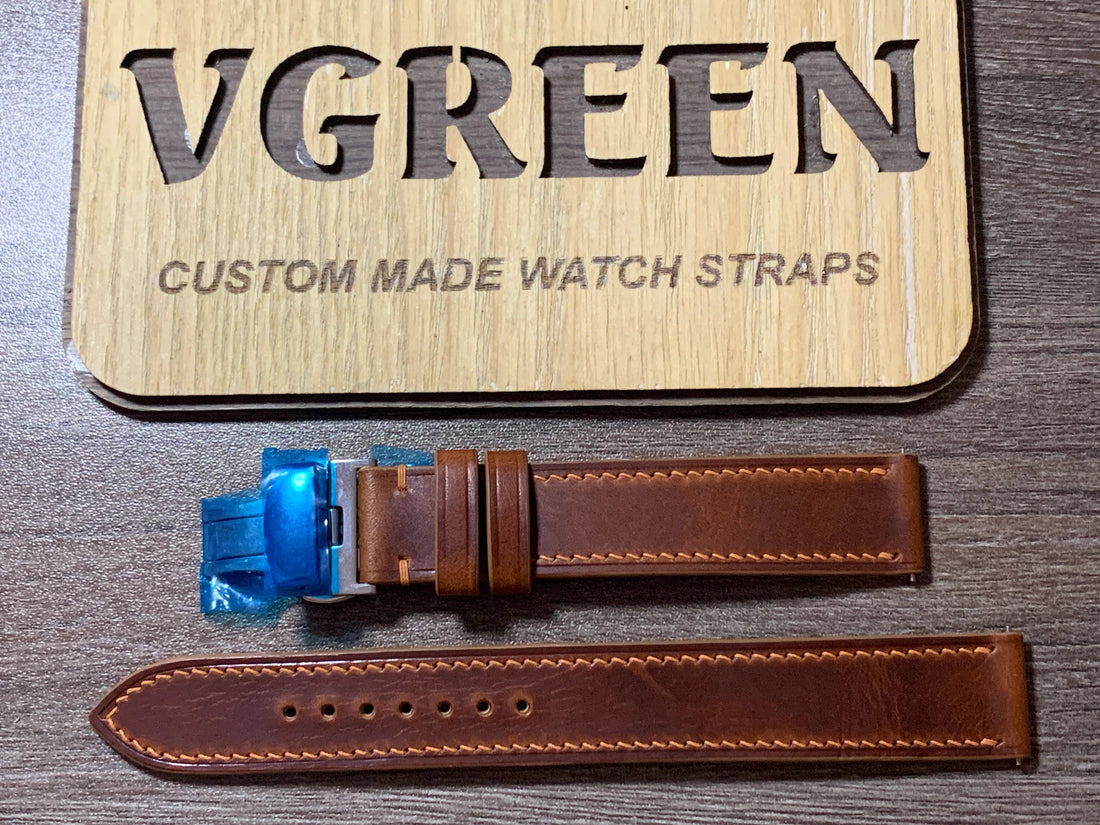 Cognac Badalassi extra-long watch strap for Seiko SPB289, 90/145mm with deployant