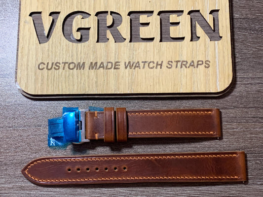 Cognac Badalassi extra-long watch strap for Seiko SPB289, 90/145mm with deployant