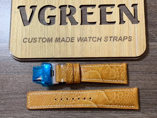 Light brown ostrich leg watch strap for Orient Mako, curved-end, 75/115mm
