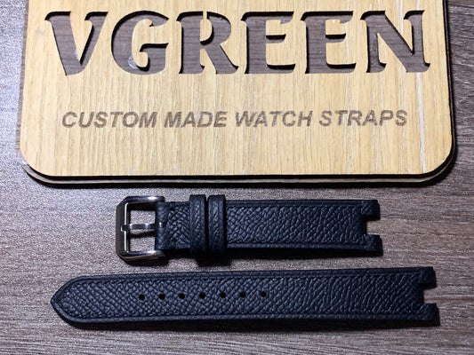 Black Epsom center-notched watch strap for Coach W501, X 17mm / Y 7mm / Z 5mm