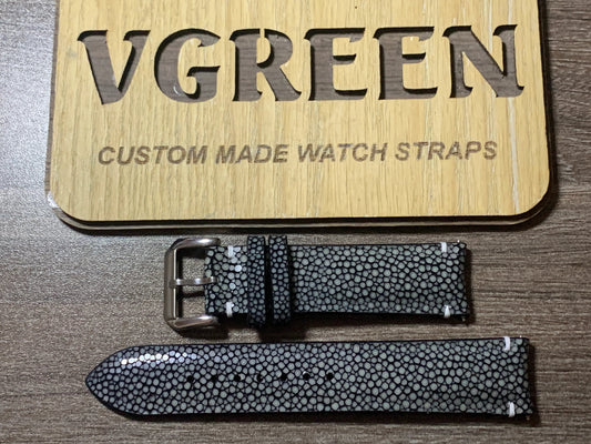 Black stingray watch strap for Citizen Campanola CTR57-1091, curved end with 20mm buckle
