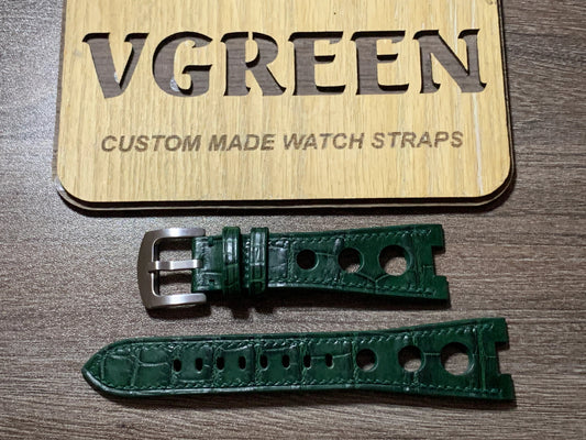 Dark green crocodile racing watch strap for Hamilton American Classic PSR, full strap view