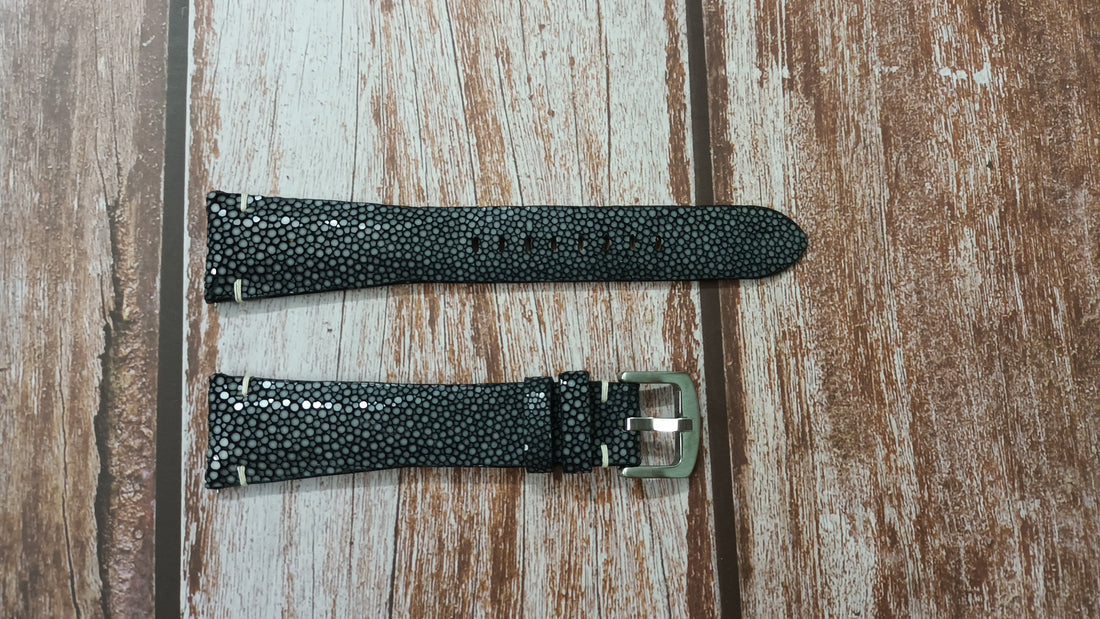 Black Full Grain Stingray Leather Watch Straps