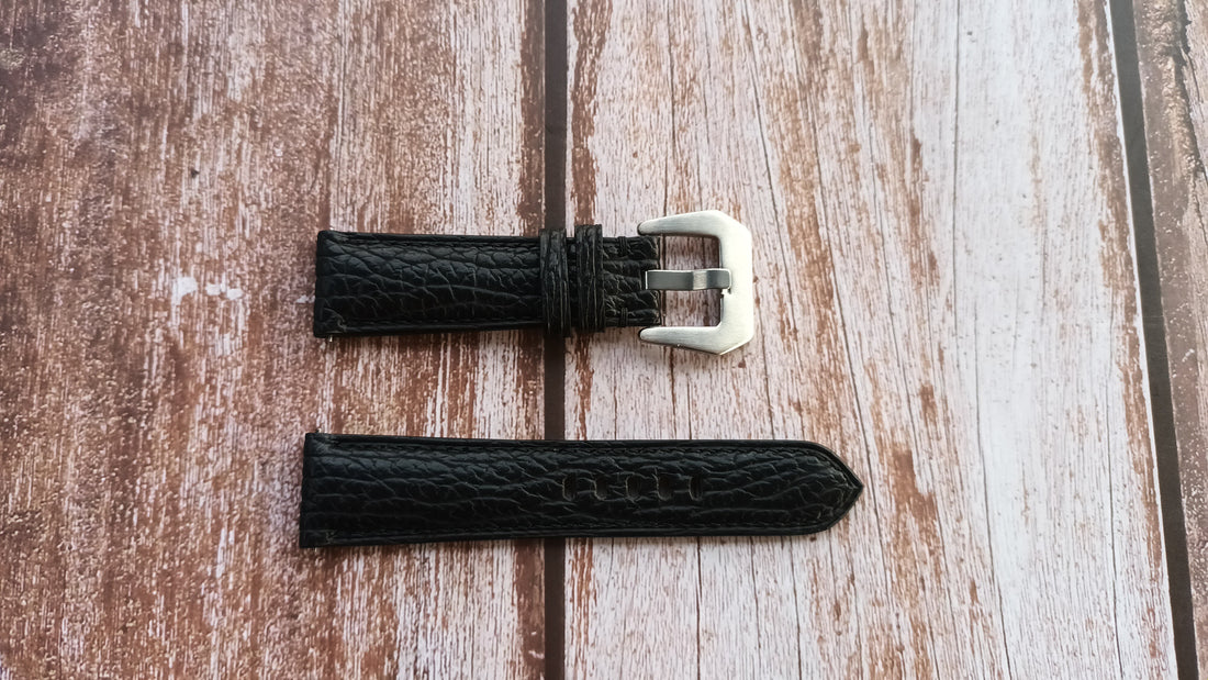 Black Full Grain Shark Skin Leather Strap For Omega Seamaster Diver 300m Watch