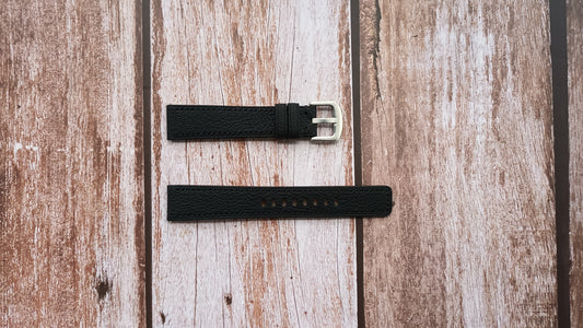 Black Alran Goat Leather Strap For Seiko SUR375 Titanium Quartz Watch