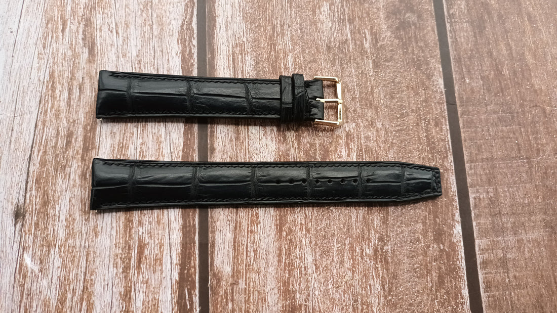 Black Full Grain Crocodile Leather Strap For Seiko, model# V115-0BC0 Watch