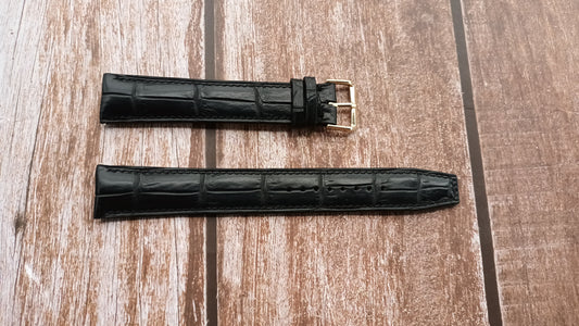 Black Full Grain Crocodile Leather Strap For Seiko, model# V115-0BC0 Watch
