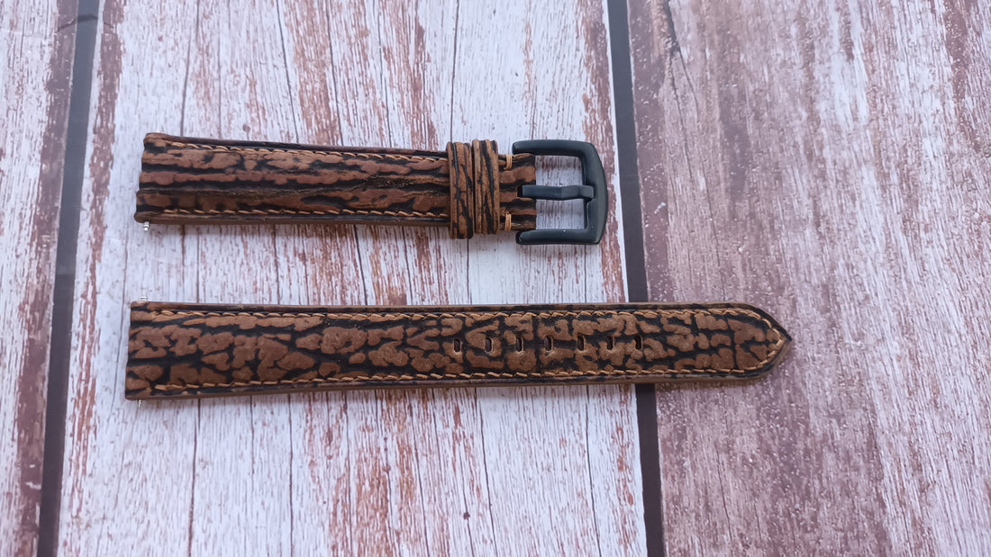 Brown Full Grain Shark Skin Leather Strap For Horage Watch