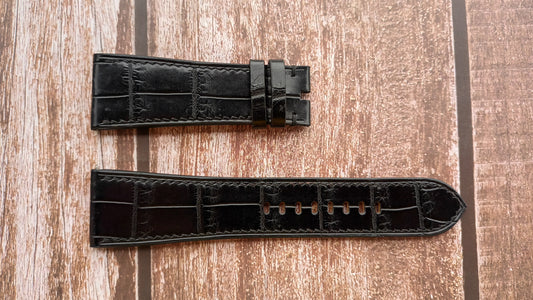 Black Full Grain Crocodile Leather Strap For Raymond Weil Don Giovanni Cosi Grande Watch
