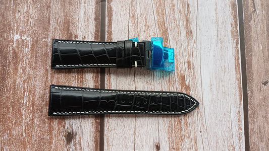 Black Full Grain Crocodile Leather Strap For Seiko Swr049 Watch