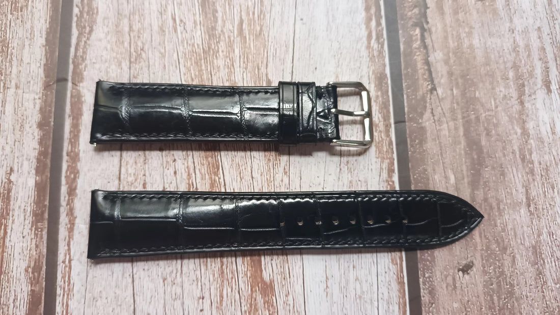 Black Full Grain Crocodile Leather Strap For  Breitling Navitimer Watch