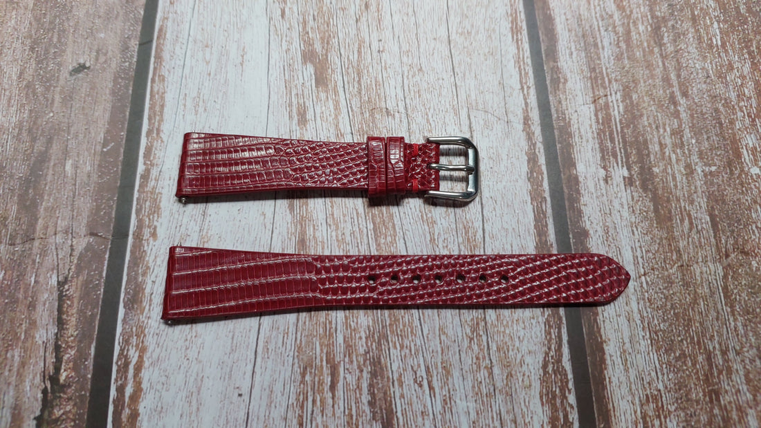 Red Full Grain Lizard Leather Strap For st dupont laque de chine Watch