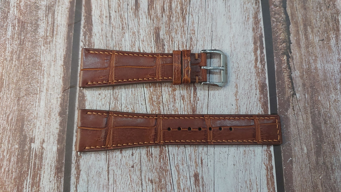 Deep Oak Full Grain Crocodile Leather Strap For Gucci 8600M Watch