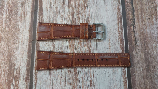 Deep Oak Full Grain Crocodile Leather Strap For Gucci 8600M Watch