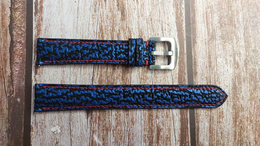 Blue Full Grain Shark Skin Leather Strap For Seiko SNE549 Watch