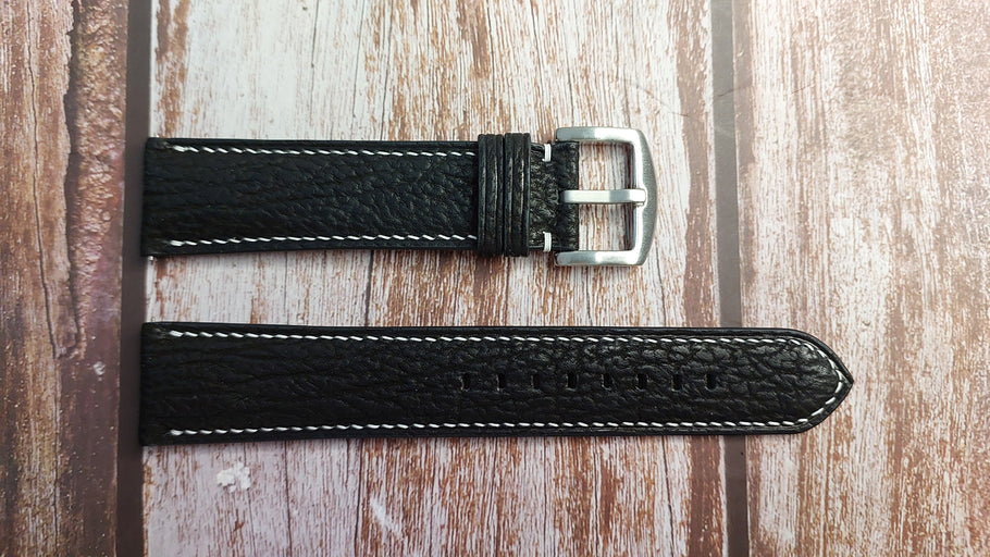 Black Full Grain Shark Skin Leather Strap For Tenacity Bubblehead Watch