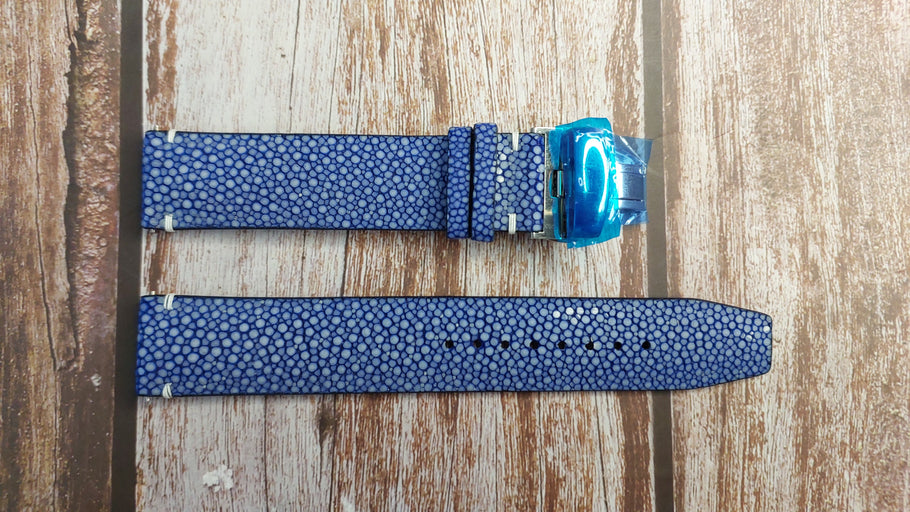 Blue Full Grain Stingray Leather Strap