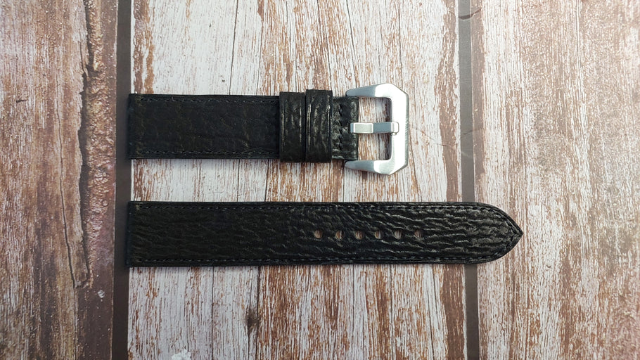Black Full Grain Shark Skin Leather Strap For Tissot Seastar 2000 Watch