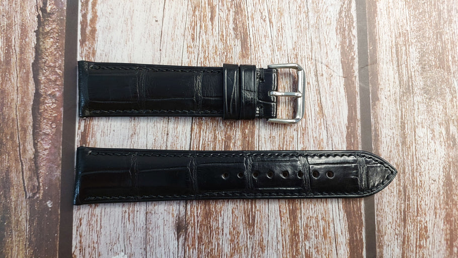 Black Full Grain Crocodile Leather Strap For IWC converted pocket Watch