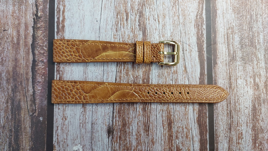 Light Brown Full Grain Ostrich Leg Leather Strap For 1956 Movado Watch