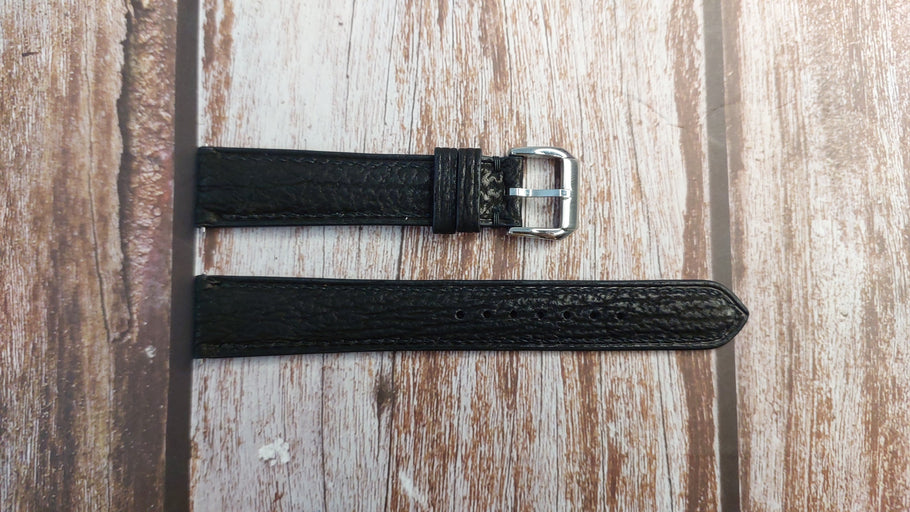Black Full Grain Shark Skin Leather Strap