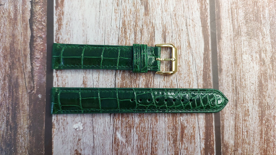 Green Full Grain Crocodile Leather Strap For Seiko 5 Gold watch - snxl72