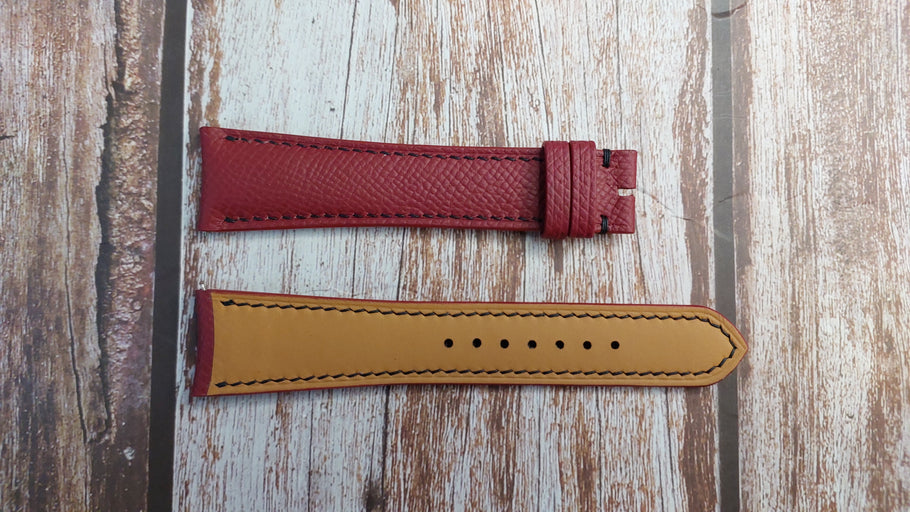 Red Epsom Leather Custom Curved End Watch Strap For JLC Amvox 1 Watch