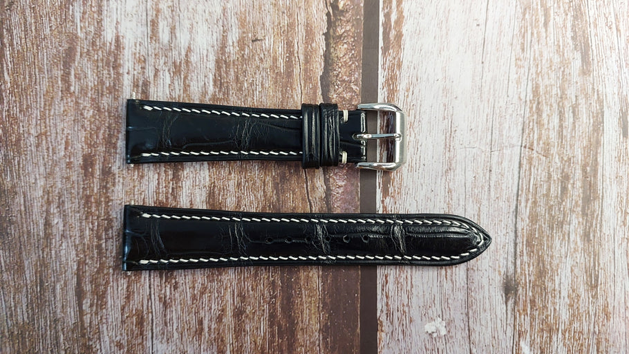 Black Full Grain Crocodile Leather Strap