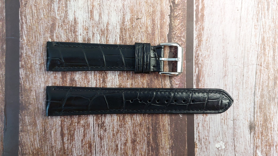 Black Full Grain Crocodile Leather Strap For Baume et Mercier Clifton Watch