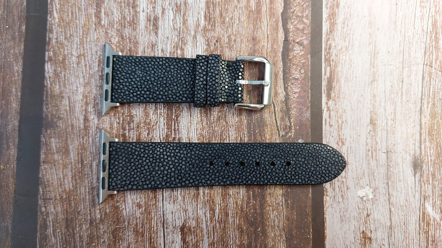 Black Full Grain Stingray Leather Strap For Apple Watch Series 6 (40mm)
