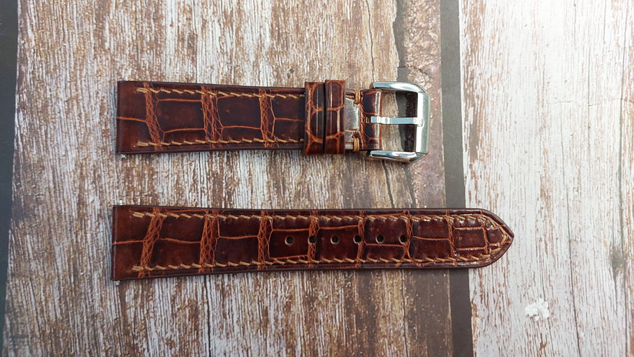 Reddish Brown Full Grain Crocodile Leather Strap