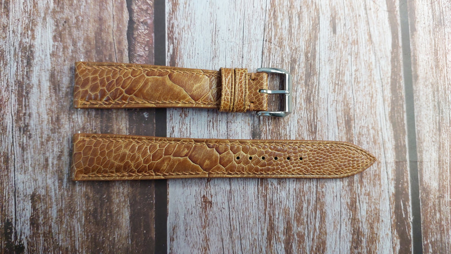Light Brown Full Grain Ostrich Leg Leather Strap For Eberhard Traversetolo Watch