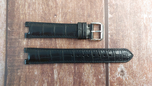 Black Crocodile Leather Custom Notched Strap For Concord La Scala Watch