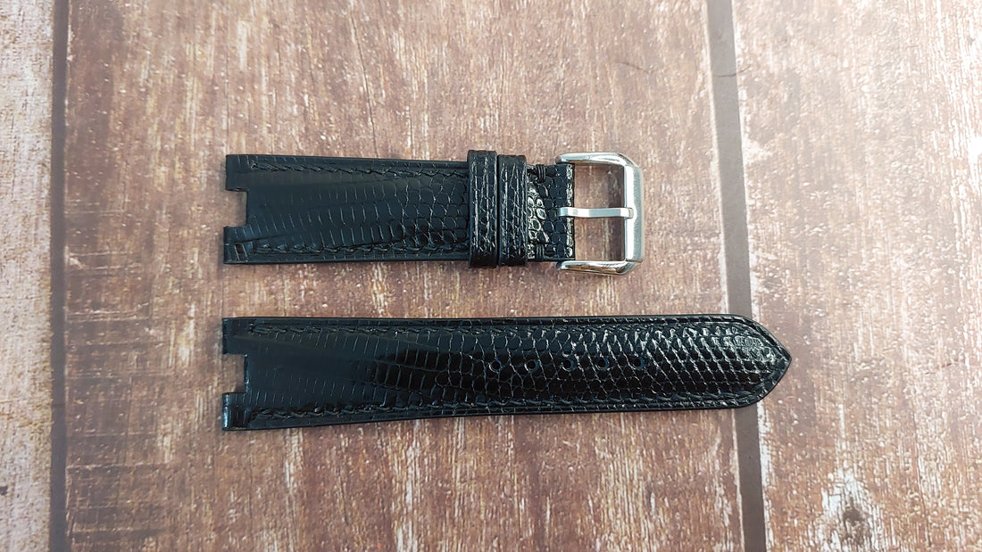 Black Lizard Leather Custom Notched Strap For Stauer "Graves 33" Watch