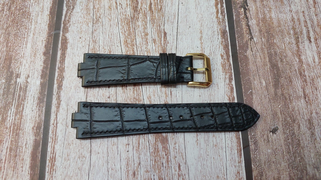 Black Crocodile Leather Custom Notched Strap For Omega Geneve 166.0174 Watch