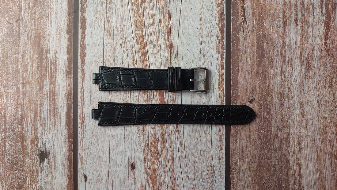 Black Crocodile Leather Custom Notched Strap For Movado 84 45 1891 Watch