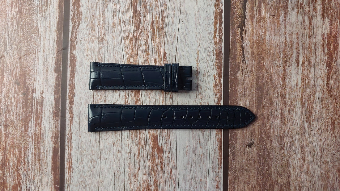 Dark Blue Crocodile Leather Watch Strap For H.Moser.cie. Endeavor Centre Secinds 1200-1220(Model no) Watch