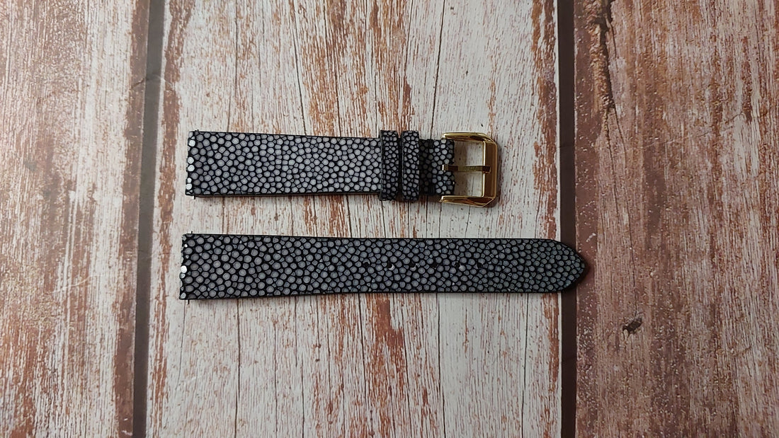 Black Full Grain Stingray Leather Strap For Seiko Dolce Watch