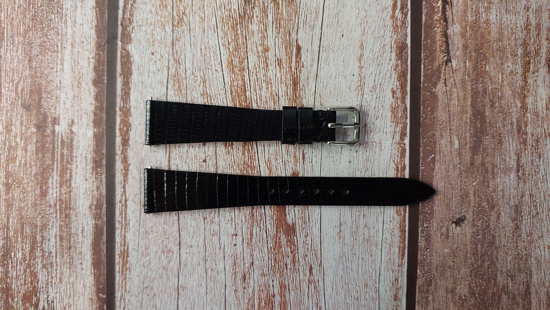 Black Full Grain Lizard Leather Strap For Jules Jurgensen Watch