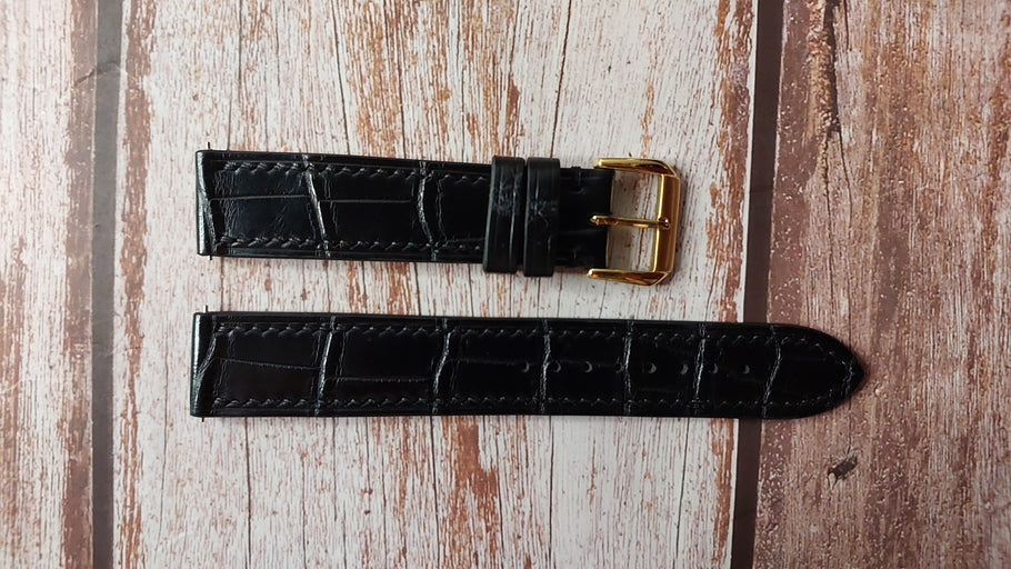 Black Full Grain Crocodile Leather Strap For Rolex year 1959 ref 6564 Watch